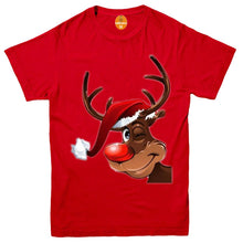 Load image into Gallery viewer, Crewneck Smiley Reindeer Red Nose Ear  Christmas T Shirt
