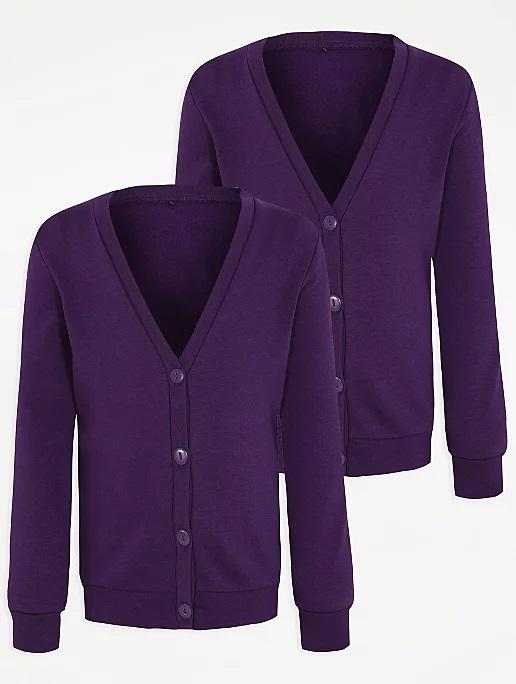 Pack of 2 Girls Purple School Cardigan